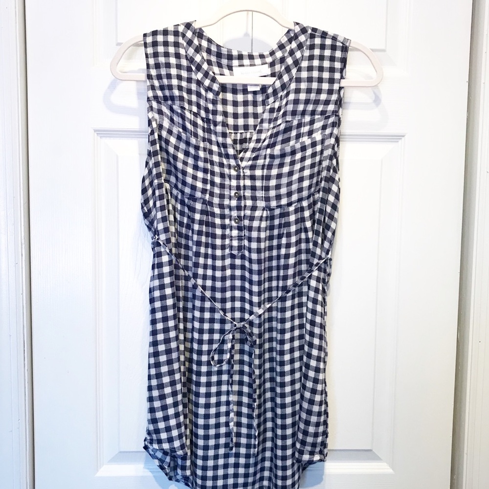Motherhood Gingham Blue and White Top